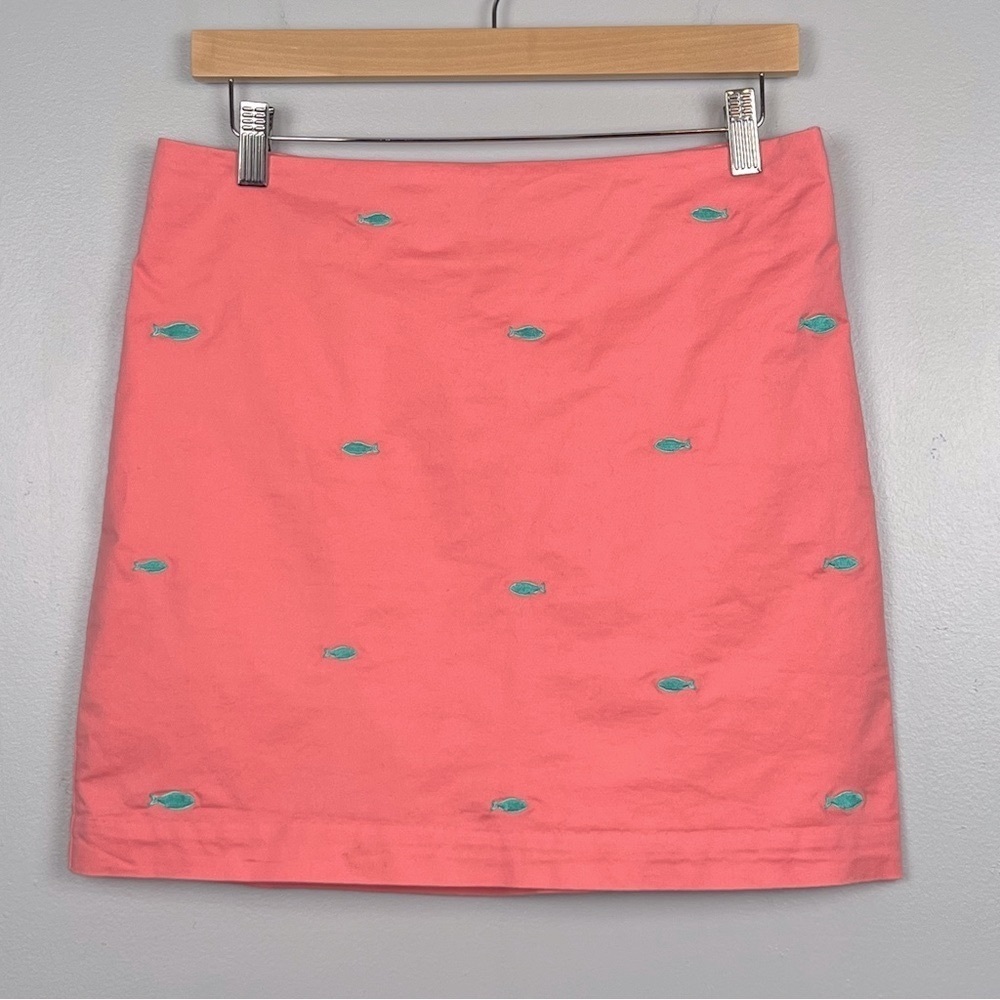 Vineyard Vines coral pink fish embroidered cotton spandex lined mini skirt, 2.